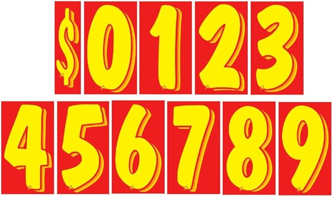 versa-tags 7 1/2 英寸黄色和红色乙烯基数字贴花 11 打汽车挡风玻璃